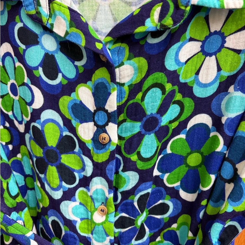 MELINDA Retro Cotton Dress in Jubilee Blue by Lesley Evers. - Picture 4 of 7